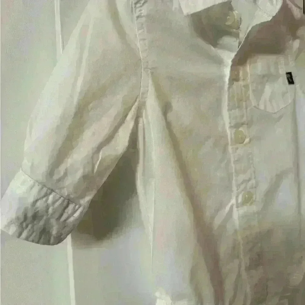 Baby Bgosh white collar button up onesie with cuffed denim sleeve size 3m EUC